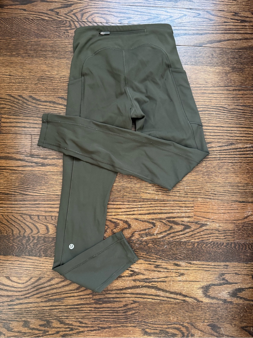 Lululemon Athletica Olive Green Athletic Leggings with Back Zip Pocket